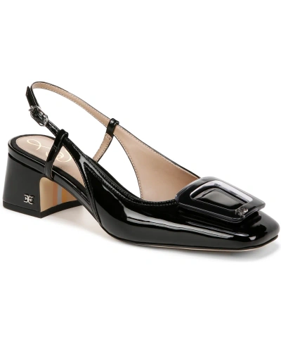 Sam Edelman Women's Tracie Buckled Slingback Block-heel Pumps In Black Patent