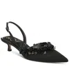 Sam Edelman Trent Slingback Pointed Toe Kitten Heel Pump In Black Satin