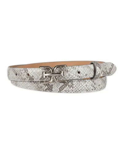 Sam Edelman Women's Ultra Skinny Double-e Logo Plaque Buckle Belt In Gray