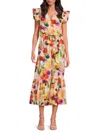 Sam Edelman Women's Watercolor Fooral Flutter-sleeve Midi-dress