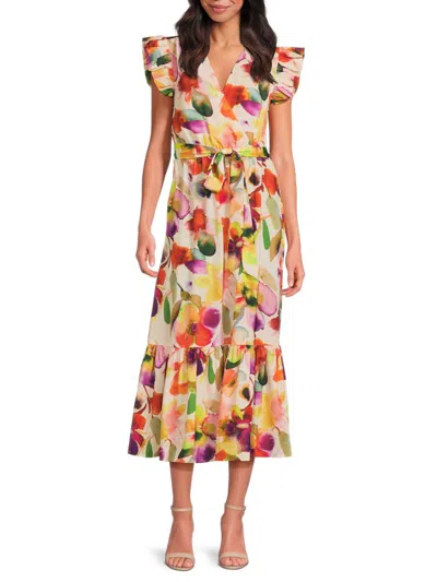 Sam Edelman Women's Watercolor Fooral Flutter-sleeve Midi-dress