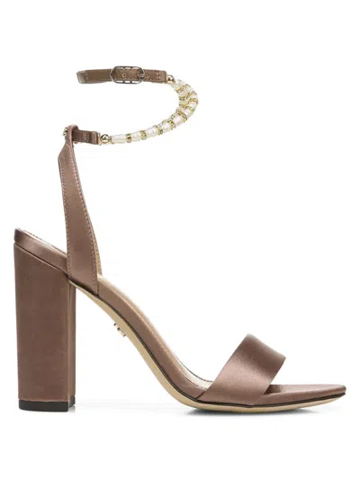 Sam Edelman Yanelli Block Heel Sandal Toffee Satin In Brown