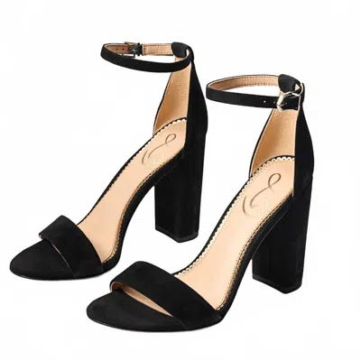 Sam Edelman Women's Yaro Ankle Strap Open Toe Block Heeled Wide Sandals In Black Suede