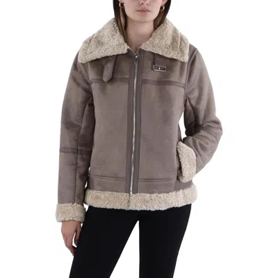 Sam Edelman Womens Faux Fur Lined Cold Weather Leather Jacket In Brown