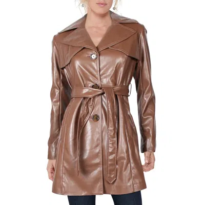 Sam Edelman Womens Faux Leather Cold Weather Trench Coat In Brown