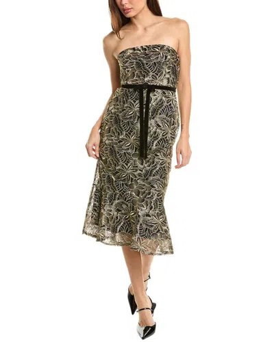 Sam Edelman Womens Platinum Leafy Embroidery Midi Dress, 0, Gold In Multi