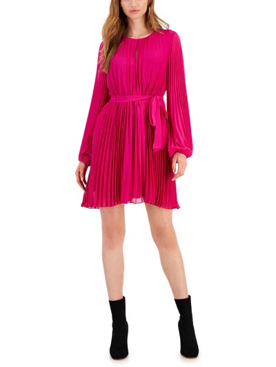Sam Edelman Womens Pleated Chiffon Fit & Flare Dress In Pink