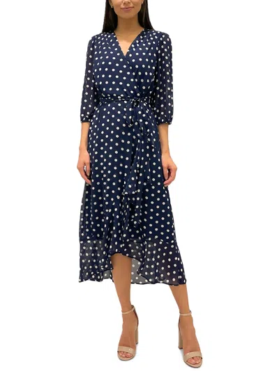 Sam Edelman Womens Polka Dot Tea-length Wrap Dress In Blue