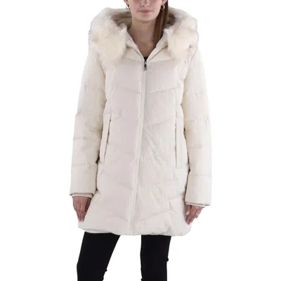 Sam Edelman Womens Quilted Hooded Parka Coat In White