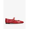 SAM EDELMAN WOMENS RED MICHAELA SQUARE-TOE LEATHER BALLET FLATS EUR 37 / 4 UK