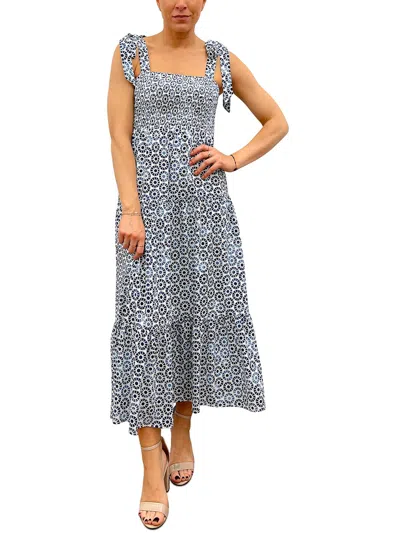 Sam Edelman Womens Smocked Polyester Midi Dress In Blue