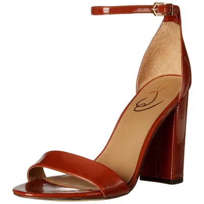 Sam Edelman Yaro Ankle Strap Sandal Heel Copper Patent E851161208 Women's In Red