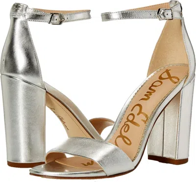 Sam Edelman Yaro E8511l6901 Sandal Ssilver Leather Block Heel Zap1114 In Silver