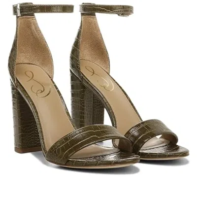Sam Edelman Yaro Sandals Women's Green Leather Block Heel Ankle Strap Rhs5987