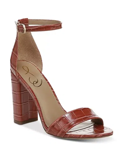 Sam Edelman Yaro Sandals Women's Rose Stucco Ankle Strap Block Heel Jobb1233 In Red