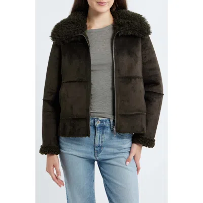 Sam Edelman Zip Front Faux Shearling Jacket In Green