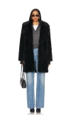 Sam Faux Fur Mid Coat Black In Black