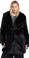 Sam Faux Fur Mid Coat Black In Black