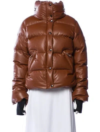 Pre-owned Sam Faux Leather Down Jacket In Brown