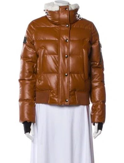 Pre-owned Sam Faux Leather Down Jacket In Brown