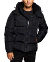 Sam Frontier Nylon Shearling Trim Hooded Down Jacket In Black