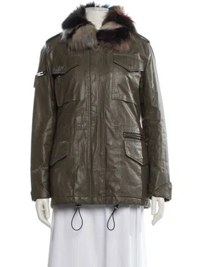 Pre-owned Sam Fur Jacket In Green