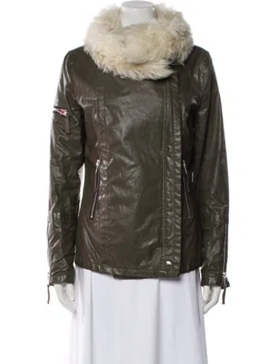 Pre-owned Sam Fur Jacket In Green