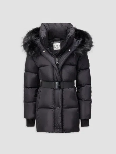 Sam Girl's Girl's Skye Quilted Faux-fur-hood Down Jacket In Matte Black