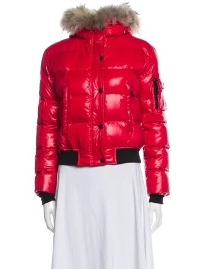 Pre-owned Sam Kids' Girls' Fur-trimmed Down Jacket In Red