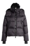 Sam . Kaia Water Resistant Down Puffer Jacket With Removable Genuine Shearling Trim In Black