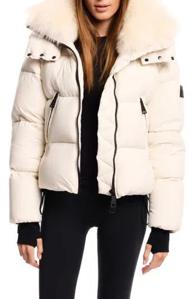 Sam . Kaia Water Resistant Down Puffer Jacket With Removable Genuine Shearling Trim In Off White