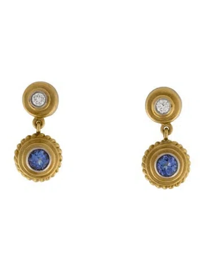 Pre-owned Sam Lehr 18k Tanzanite & Diamond Drop Earrings In Multi