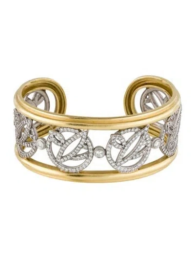 Pre-owned Sam Lehr 4.52ctw Diamond Openwork Cuff Bracelet, 6.25" In Multi