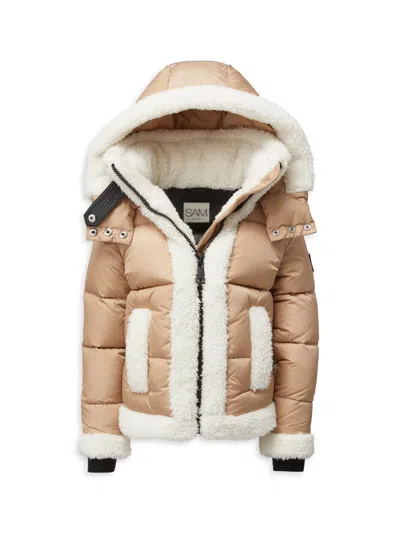Sam Little Girl's & Girl's Carmen Sherpa-trim Down Puffer Jacket In Brown