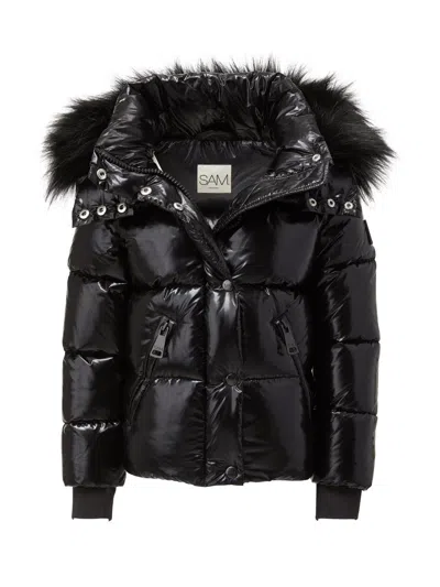 Sam Little Girl's & Girl's Elsa Faux Fur-trimmed Metallic Jacket In Black