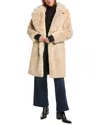 Sam . Long Leather-trim Coat In Brown