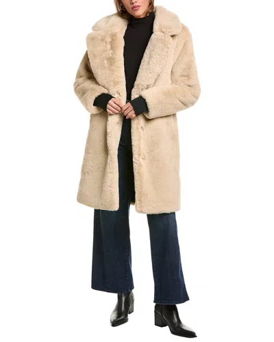 Sam . Long Leather-trim Coat In Brown