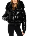 Sam Luxe Stormi Shearling Trim Hooded Down Coat In Black