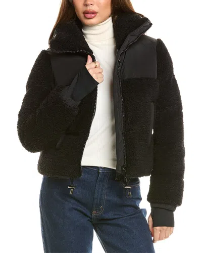 Sam . Mixed Media Sherpa Down Puffer Jacket In Black