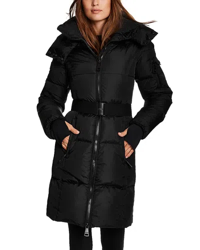 Sam Noho Belted Hooded Long Puffer Coat In Black