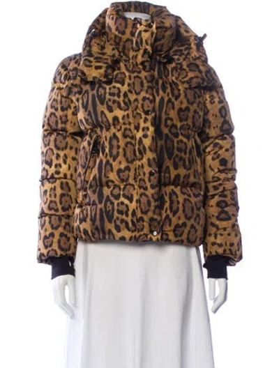 Pre-owned Sam Nylon Animal Print Down Coat In Brown
