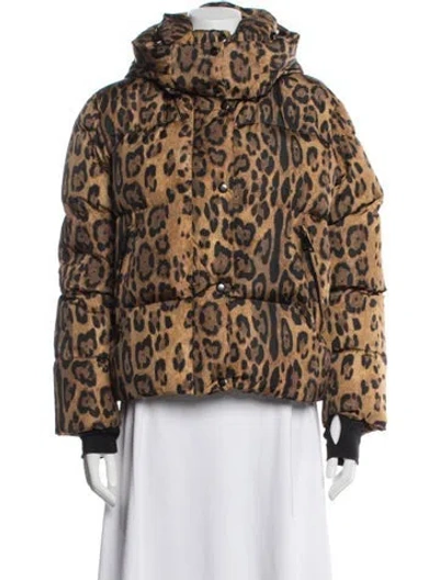 Pre-owned Sam Nylon Animal Print Down Jacket In Brown