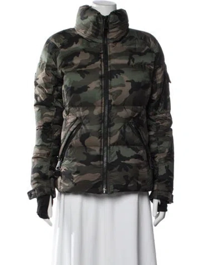 Pre-owned Sam Nylon Camouflage Print Down Jacket In Green