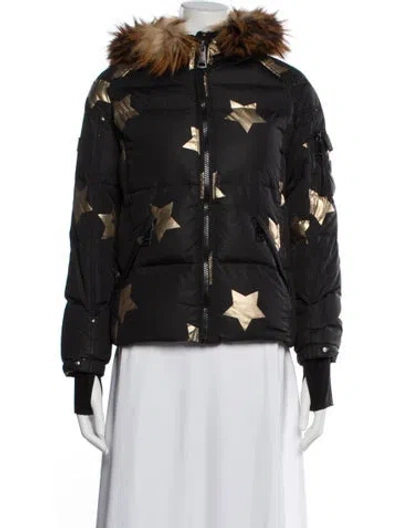 Pre-owned Sam Nylon Graphic Print Down Jacket In Black