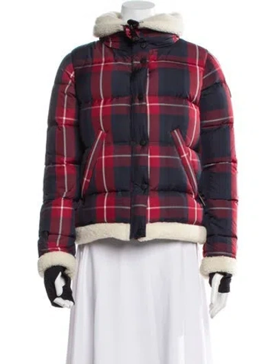 Pre-owned Sam Nylon Plaid Print Down Jacket In Red