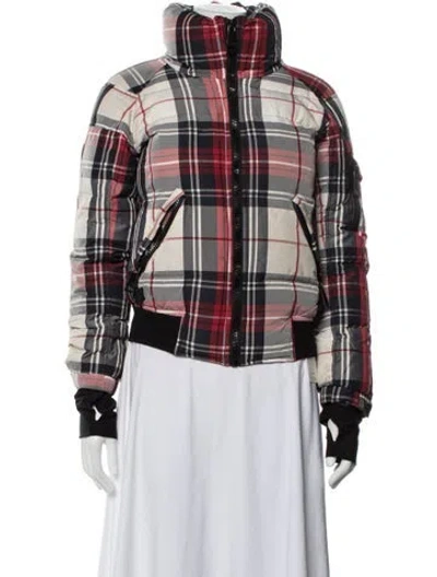 Pre-owned Sam Nylon Plaid Print Down Jacket In Red