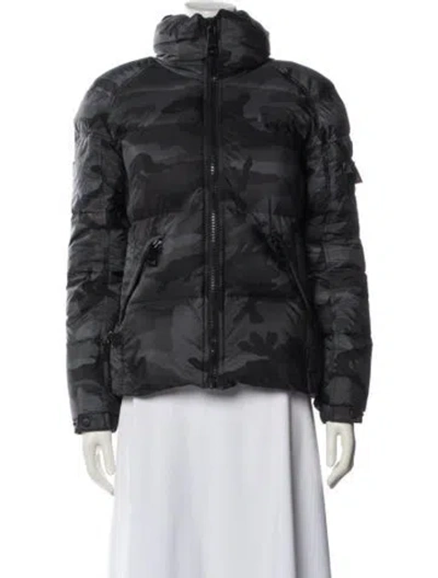 Pre-owned Sam Nylon Printed Down Coat In Gray
