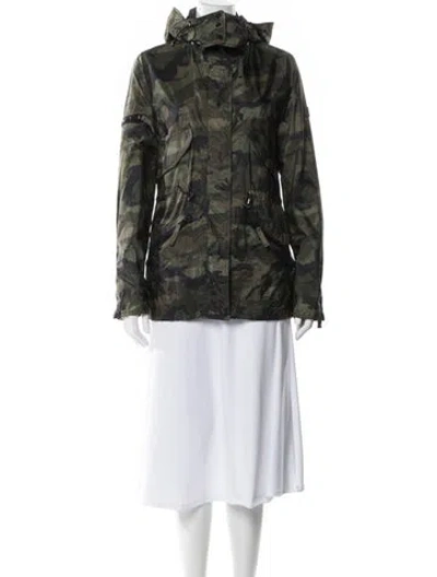 Pre-owned Sam Nylon Printed Faux Fur Jacket In Green