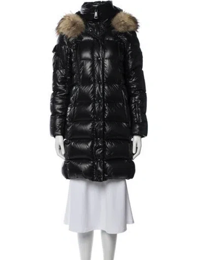 Pre-owned Sam Nylon Striped Down Coat In Black