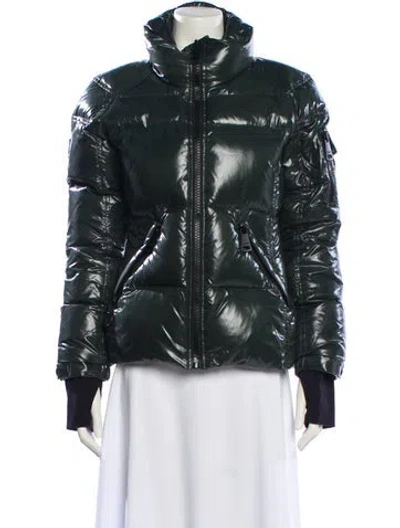 Pre-owned Sam Nylon Striped Down Jacket In Green